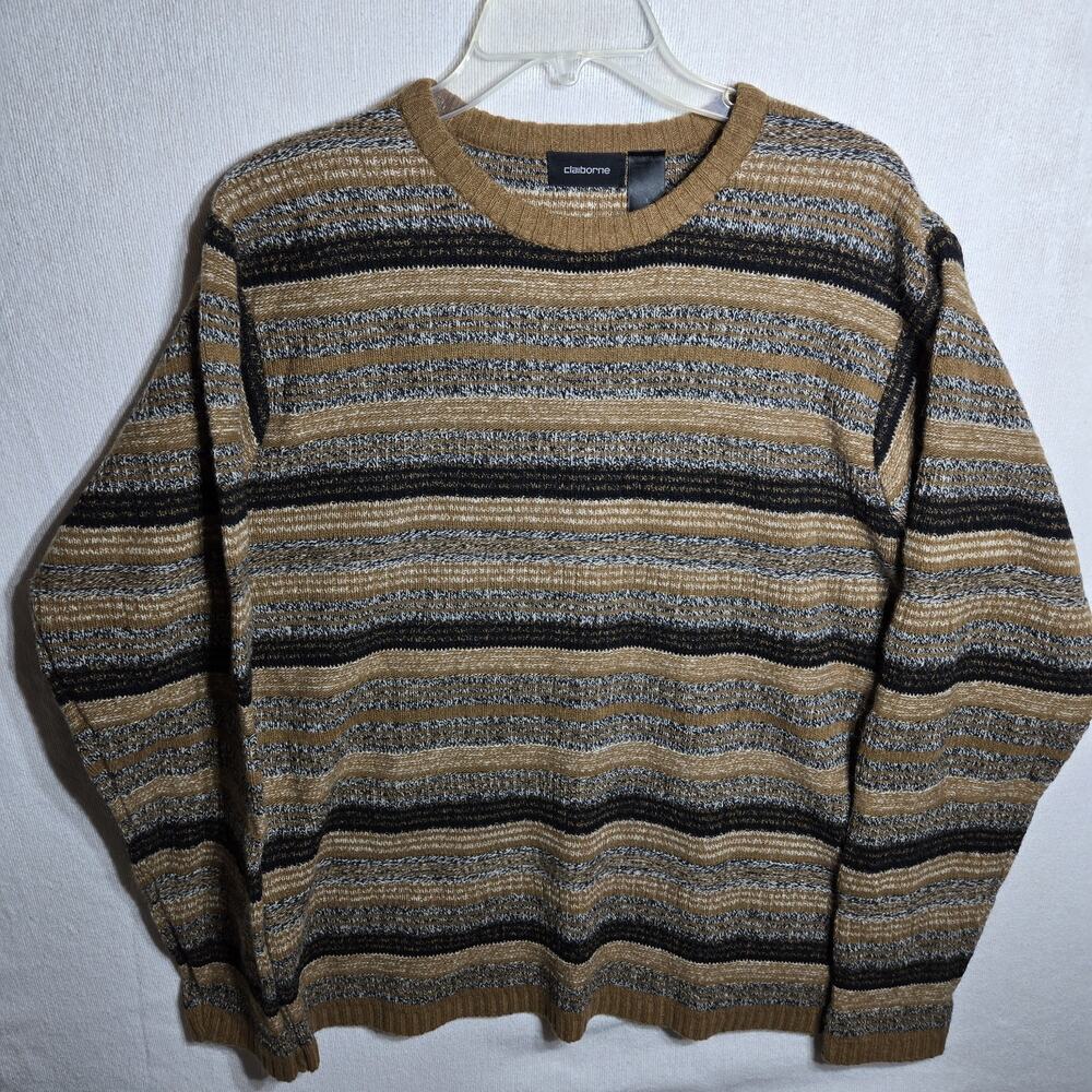 Vintage Claiborne Men Striped Wool Alpaca Blend Sweater Size L Y2K Casual Preppy